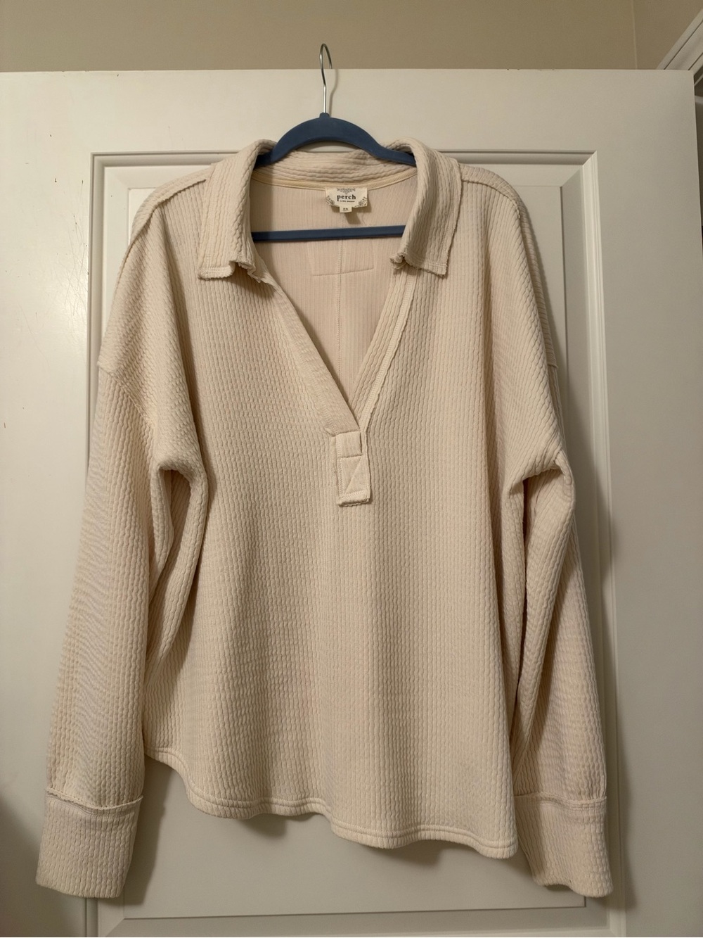 Blu Pepper Cream Waffle-Knit Pullover Shirt